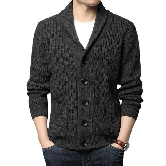 Herren kuschelige Strickjacke mit schickem Kragen und funktionalen Taschen EB