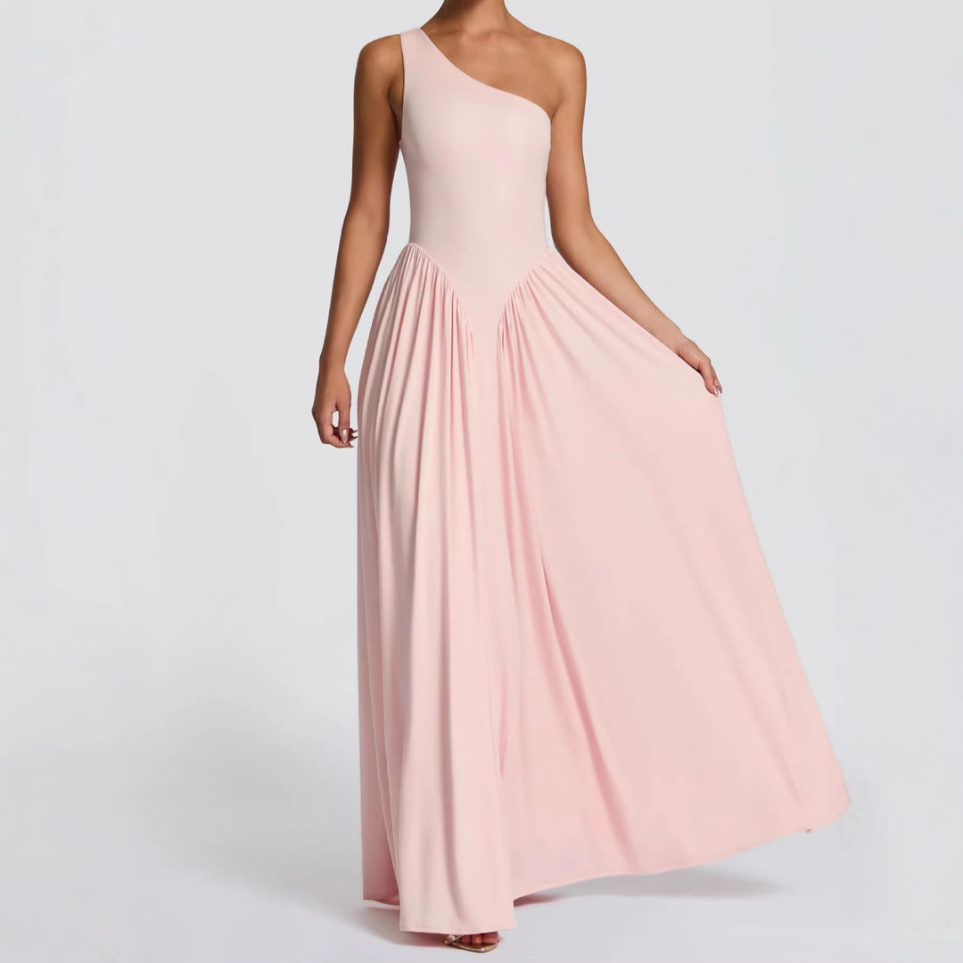 Damen Maxi-Kleid mit schulterfreiem Design und fließendem Stoff EB