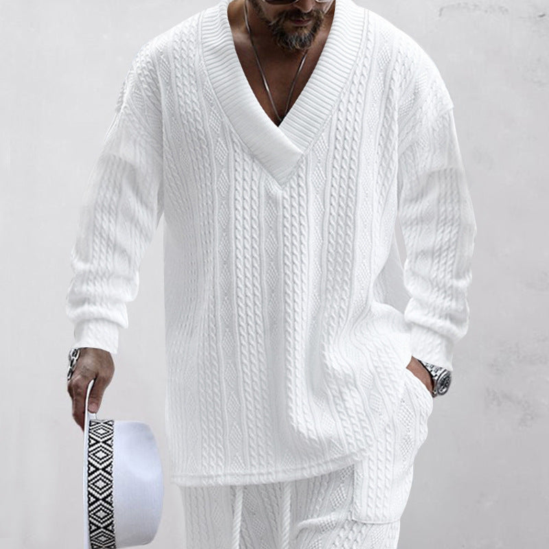 Herren lässiger Strickpullover mit V-Ausschnitt und strukturiertem Design EB