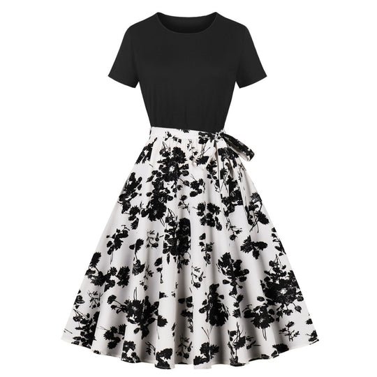 Damen Elegantes Spitzen-Kleid mit kontrastierendem Oberteil und fließendem Rock EB