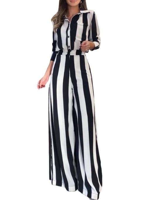 Damen Lässiger Jumpsuit mit breiten Streifen und tailliertem Schnitt EB
