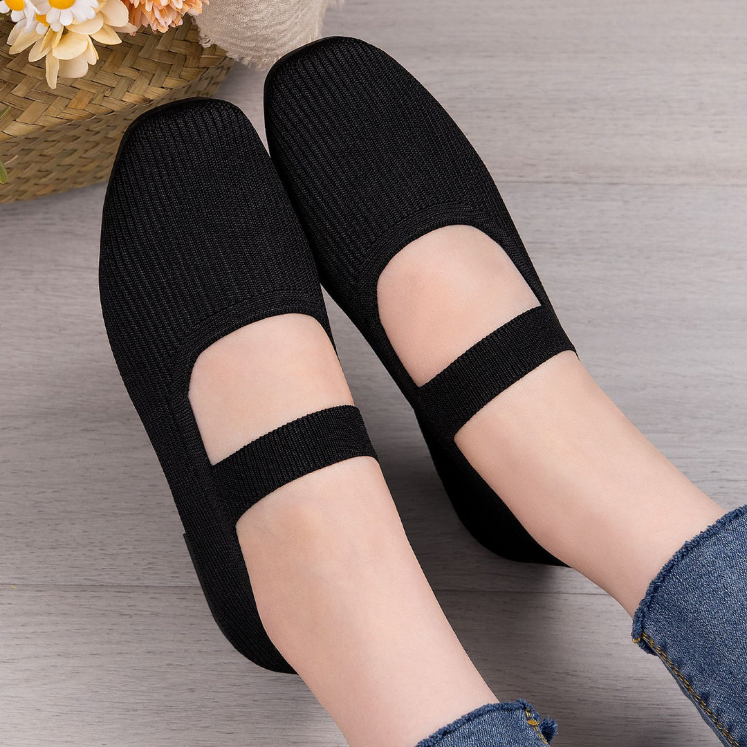 Damen Bequeme Strick-Ballerinas mit elastischem Riemen EB