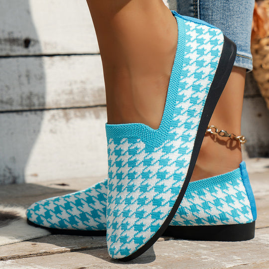 Damen Komfortable Slip-On Mokassins mit trendigem Hahnentrittmuster EB