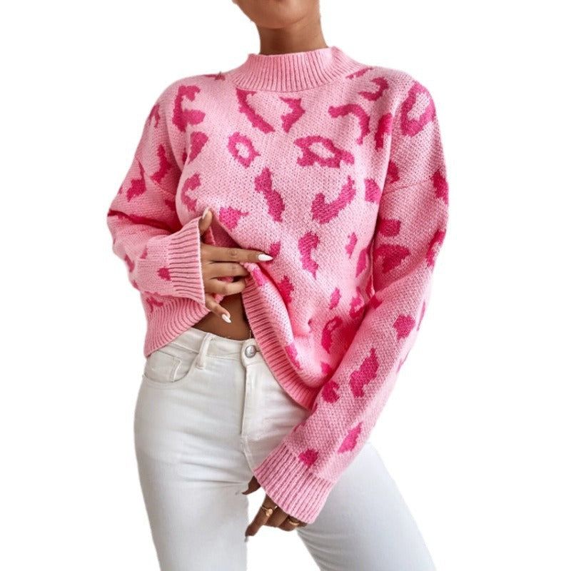 Damen modischer Pullover mit auffälligem Tiermuster und bequemer Passform EB