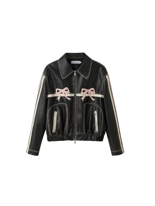 EB | Bowknot Zip Up Lederjacke