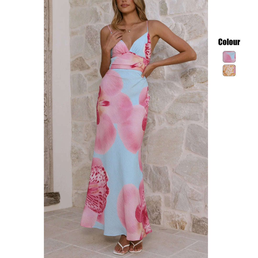 Damen Maxikleid mit floralem Design und raffinierten Rüschendetails EB