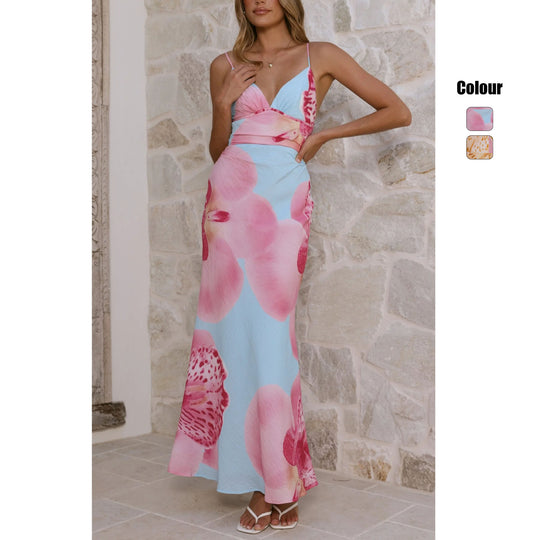 Damen Maxikleid mit floralem Design und raffinierten Rüschendetails EB