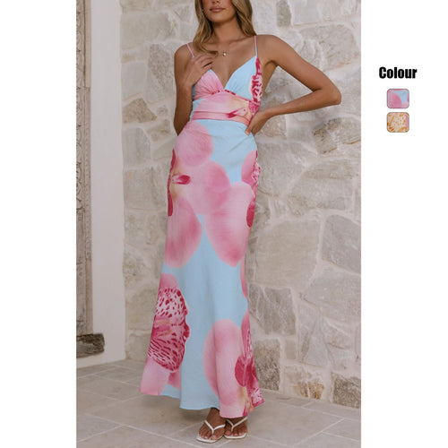 Damen Maxikleid mit floralem Design und raffinierten Rüschendetails EB