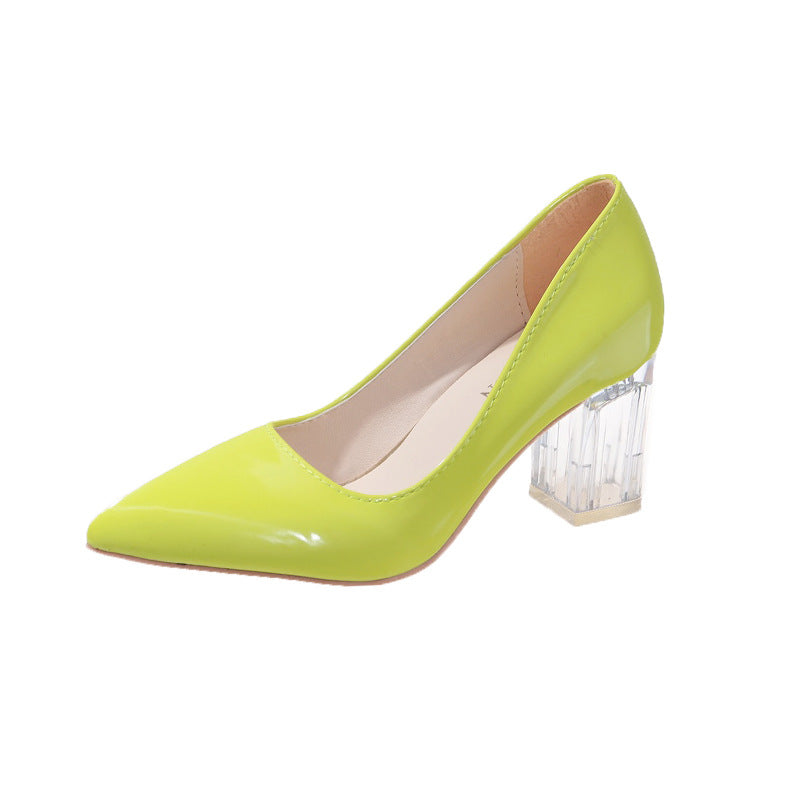 Damen klassische Pumps mit transparentem Blockabsatz und spitz zulaufender Vorderkappe EB