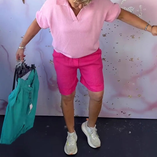 Damen nan Leinenmix-Relaxshorts mit elastischem Komfortbund und Eingrifftaschen EB