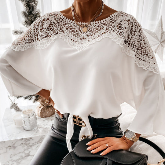 Damen elegante Bluse mit Spitze EB