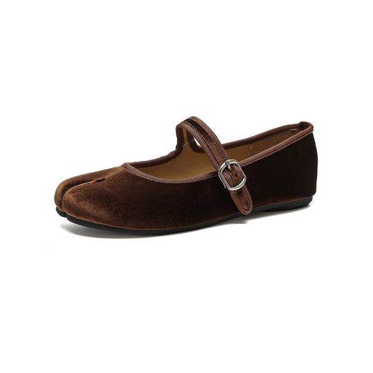 Damen Ballerinas mit luxuriösem Samt und stilvollem Riemen EB