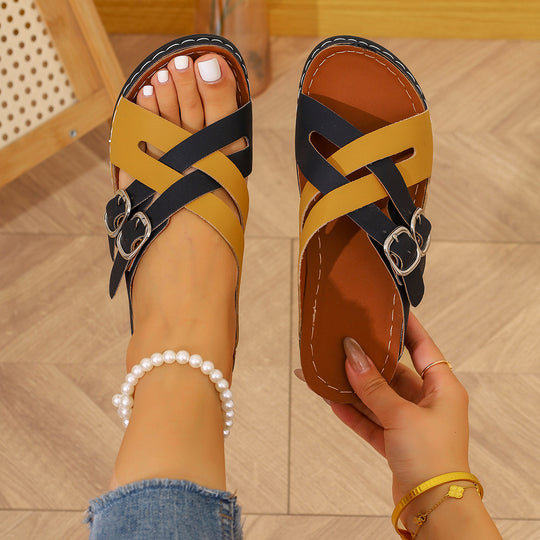 Damen Clogs mit modischem Kreuzband-Design und komfortabler Schnalle EB