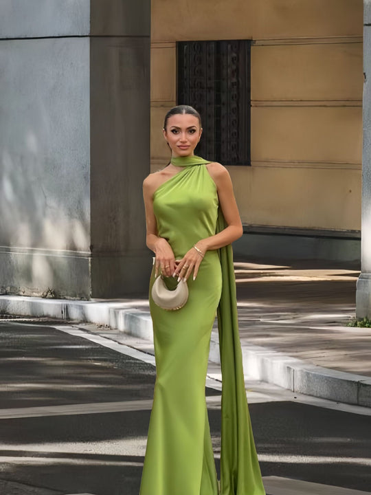 Damen Elegantes und fließendes Abendkleid mit asymmetrischem Ausschnitt EB