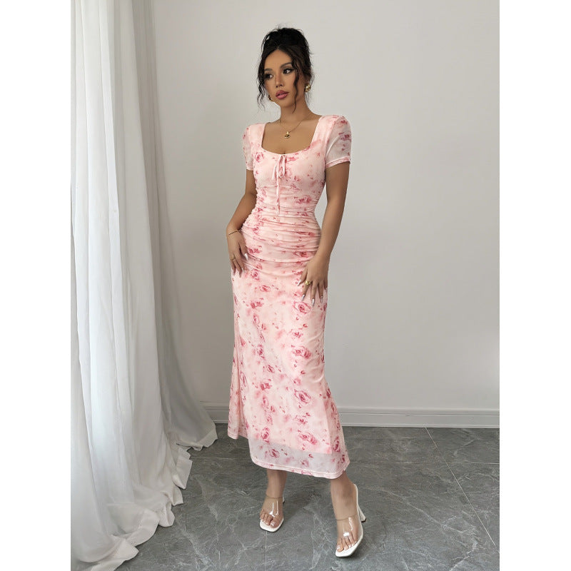 Damen Maxikleid mit Rüschendetails und floralem Design EB