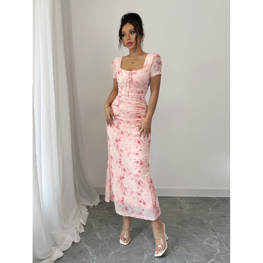 Damen Maxikleid mit Rüschendetails und floralem Design EB