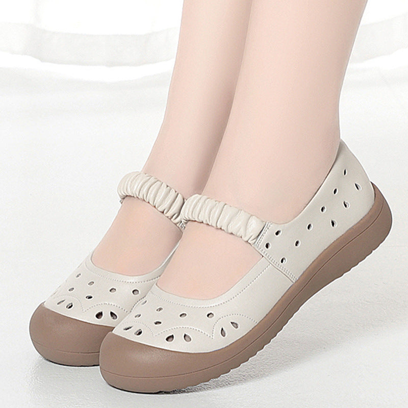 Damen Komfortable Ballerinas mit perforierter Oberfläche und elastischem Riemen EB