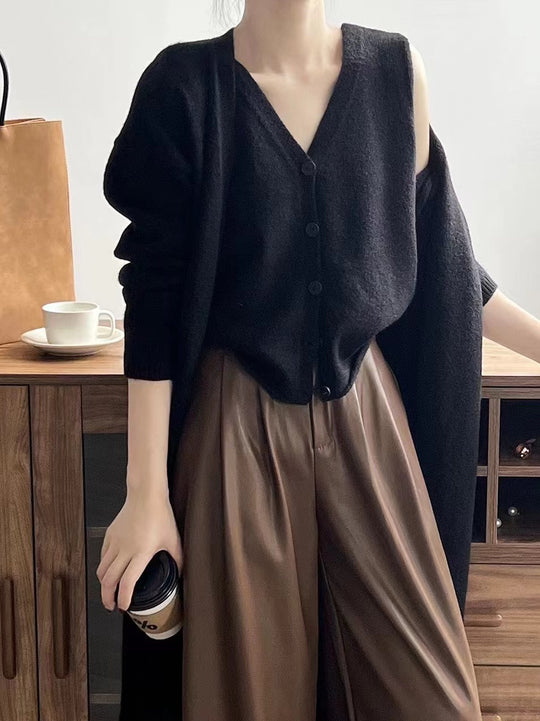 Damen Gemütliche Strickjacke mit offenem Schnitt und dekorativem Knopf EB