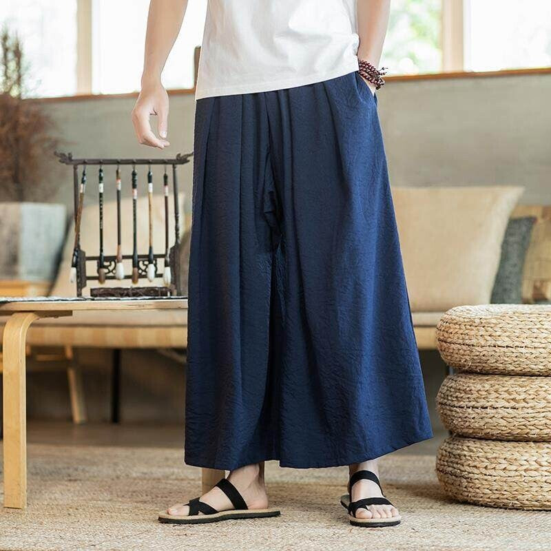 Herren Weit geschnittene Baumwollhose mit elastischem Bund und seitlichen Taschen EB