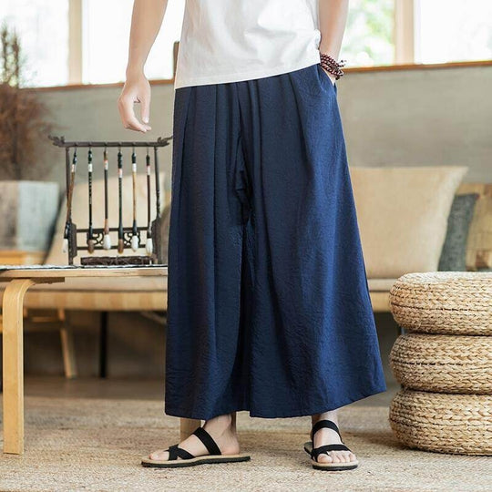 Herren Weit geschnittene Baumwollhose mit elastischem Bund und seitlichen Taschen EB