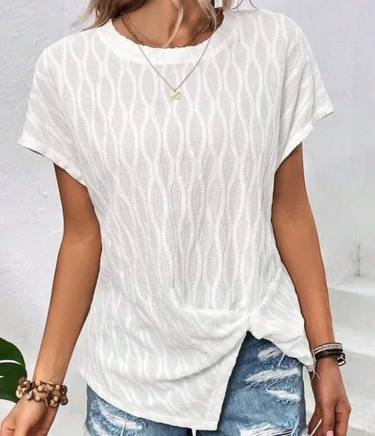 Damen Kurzarm T-Shirt mit strukturiertem Wellenmuster und hochwertiger Baumwolle EB