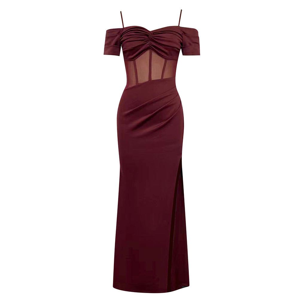Damen Maxikleid mit schicker Raffung und sexy Schlitz EB