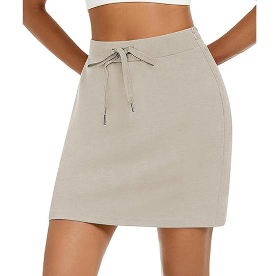 Damen Sportlicher Minirock mit Verstellbarem Kordelzug und Seitlichen Taschen EB