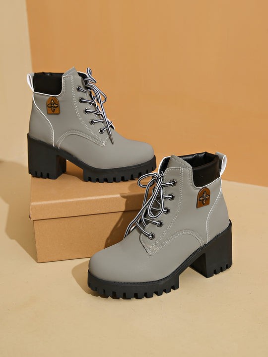 Damen modische Chunky-High-Top-Stiefeletten mit stabiler Profilsohle und elegantem Design EB