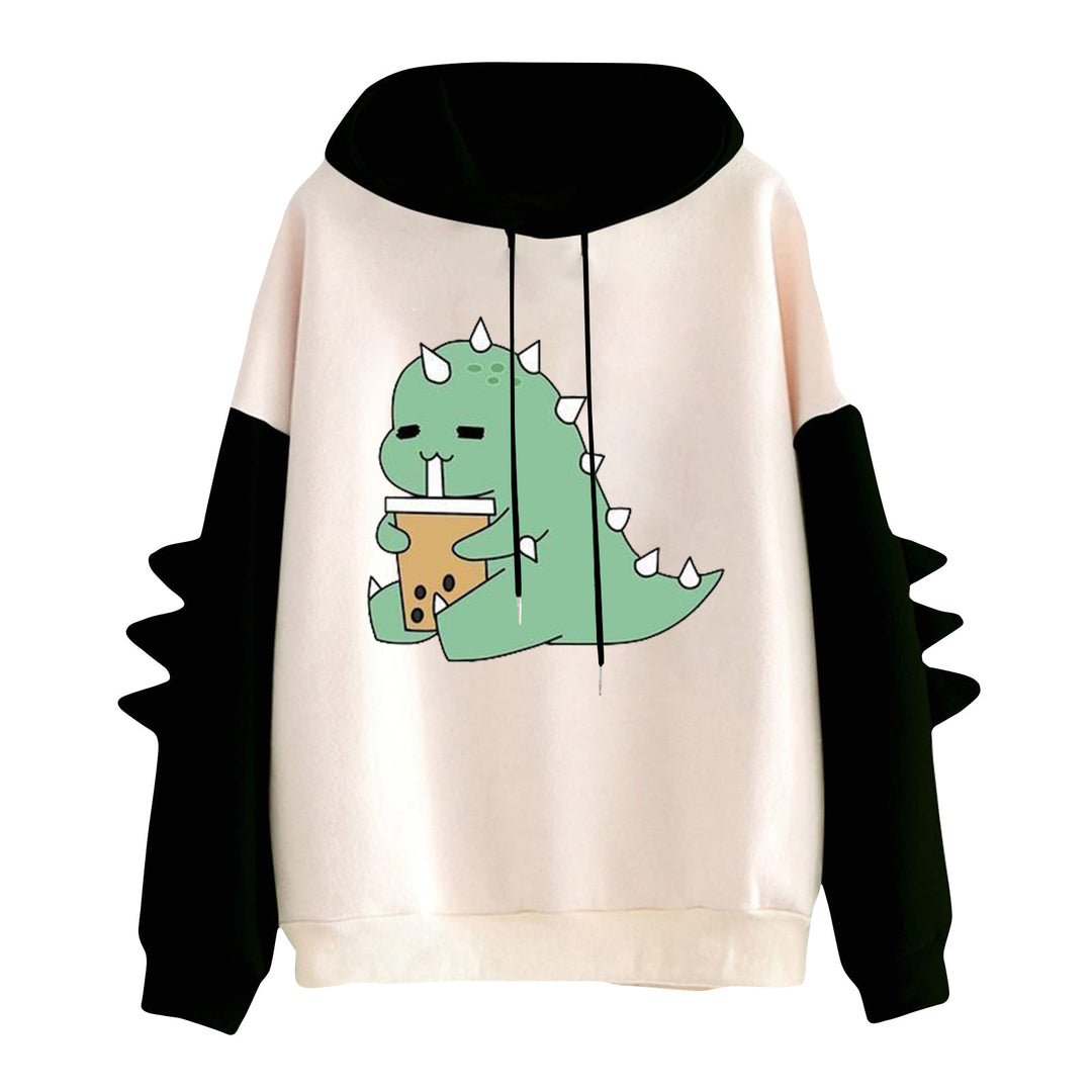 Damen nan Kapuzenpullover mit niedlichem Dinosaurier-Print und dreidimensionalen Ärmeldetails EB