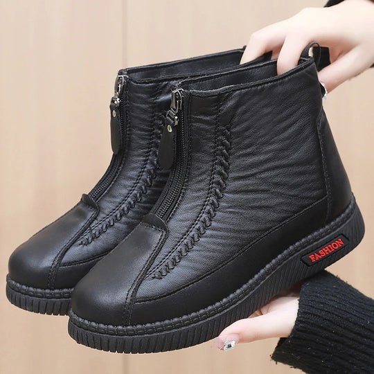 Damen Modische Stiefeletten mit doppeltem Reißverschluss und rutschfester Sohle EB
