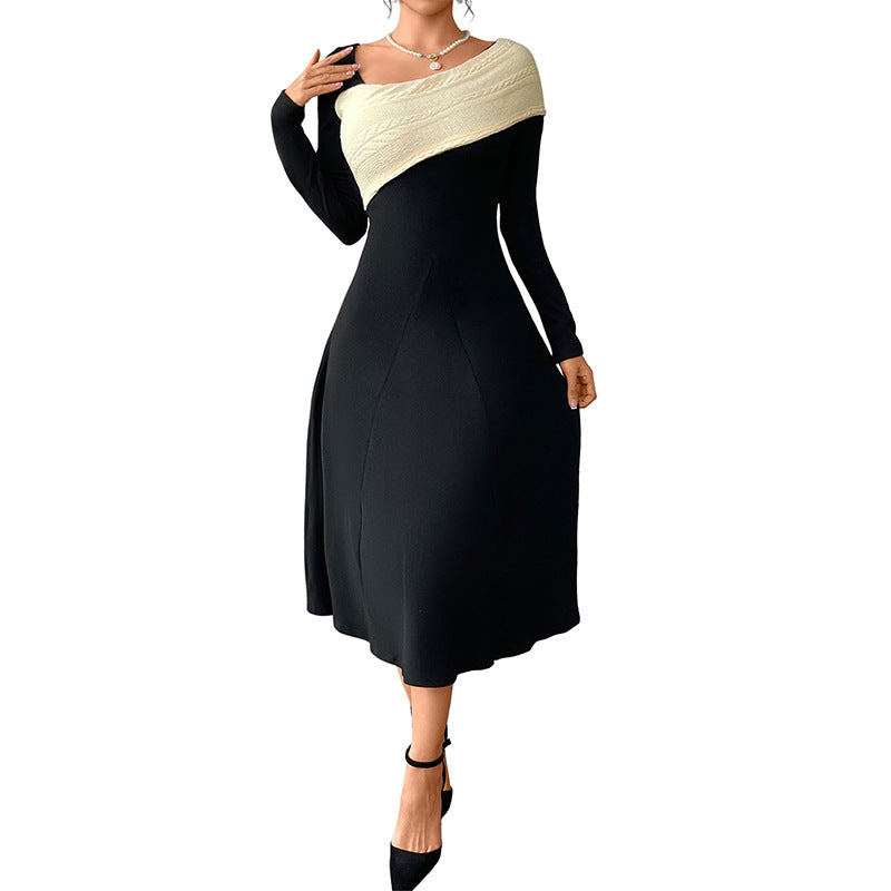 Damen Asymmetrisches Midikleid mit One-Shoulder-Strickdetail und figurbetontem Fall EB