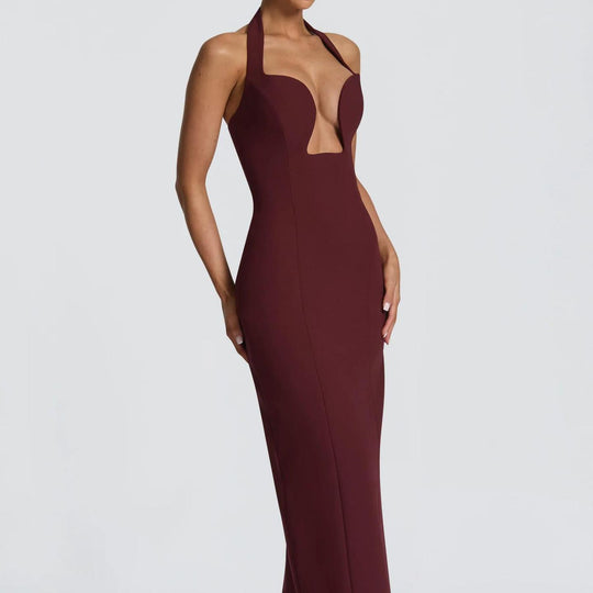 Damen Elegantes Maxikleid mit tiefem V-Ausschnitt und schmeichelnder Silhouette EB