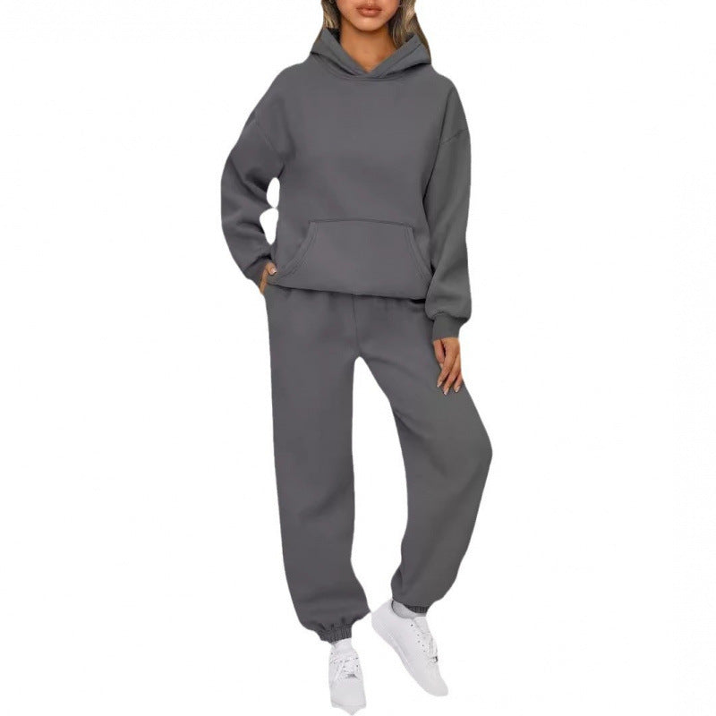 Damen nan Oversize Kapuzenpullover und Fleece Jogginghose Set mit Kängurutasche EB