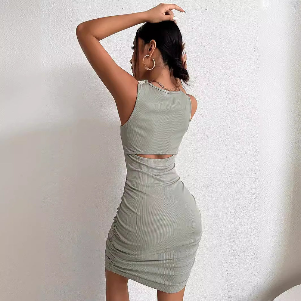 Damen Figurbetontes Midi-Kleid mit Cut-Out und Raffung EB