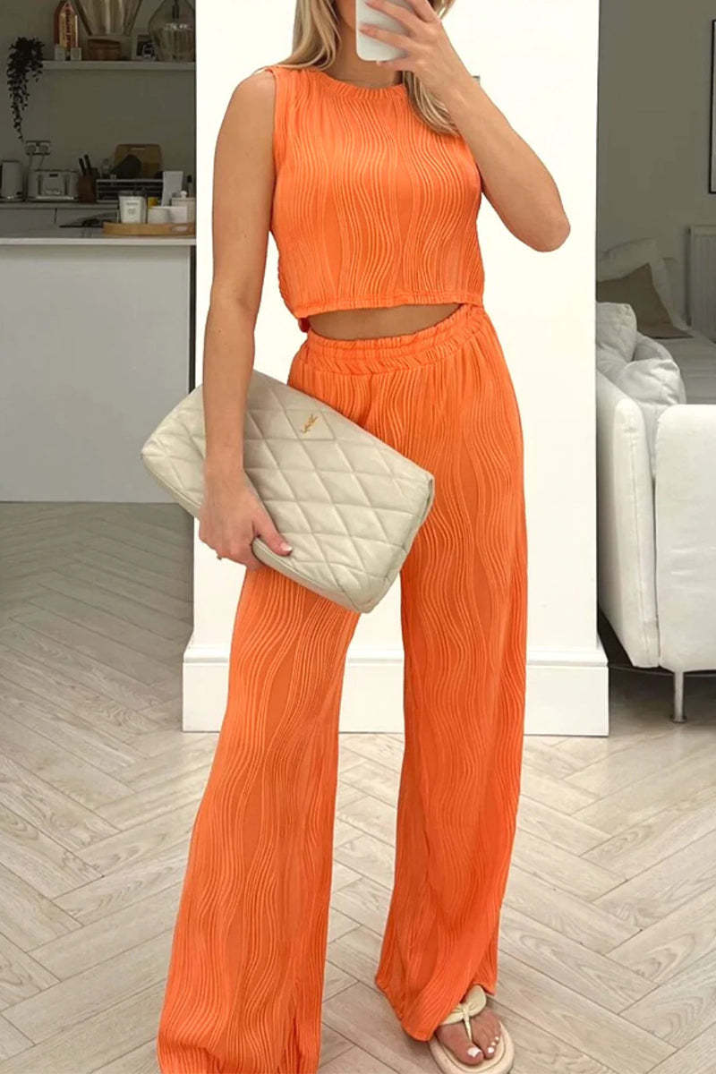 Damen Zweiteiliges Set mit hochgeschnittenem Oberteil und weitem Hosen EB