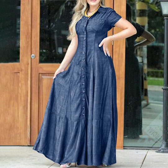 Damen Maxikleid mit Knopfleiste und schwingendem Saum EB