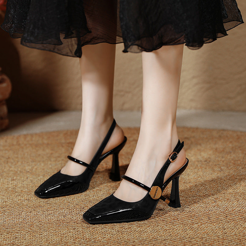 Damen Slingback Pumps mit eleganter Lack- und Velours-Kombination EB