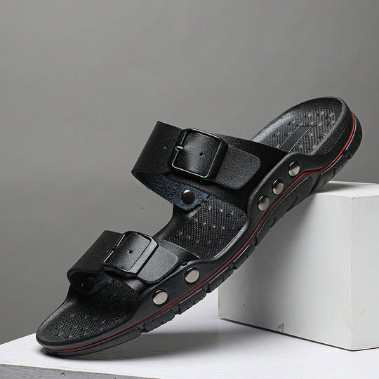 Herren Bequeme Leder-Sandalen mit verstellbaren Riemen EB