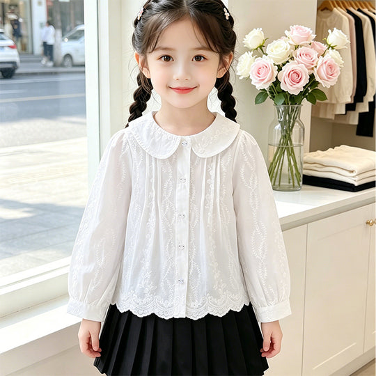 Mädchen elegante Bluse mit floralen Verzierungen EB