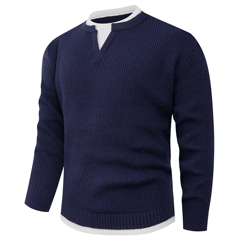 Herren Strickpullover mit V-Ausschnitt und feiner Struktur EB