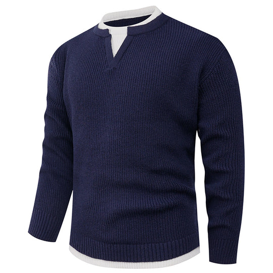Herren Strickpullover mit V-Ausschnitt und feiner Struktur EB
