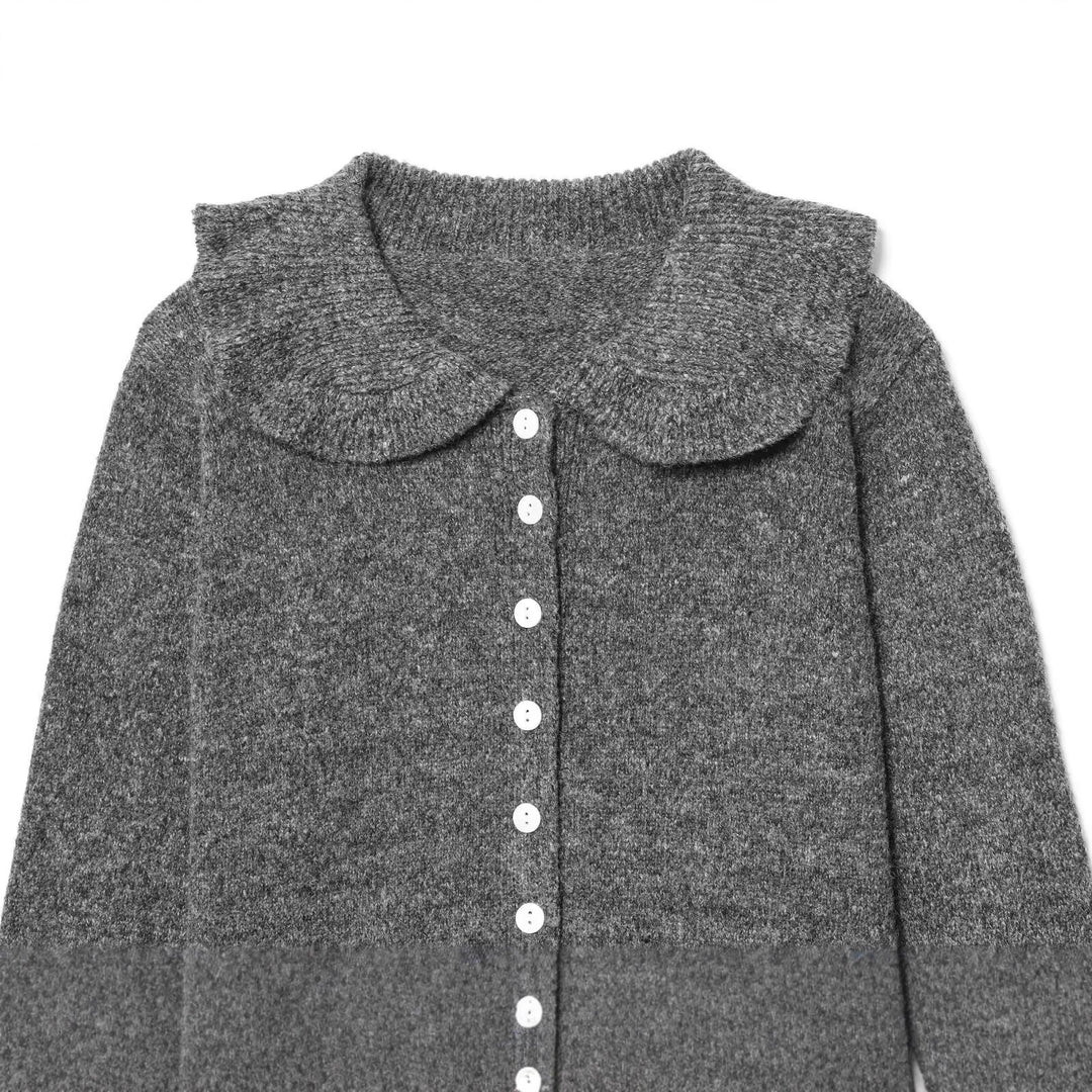 Damen Strickjacke mit großem Kragen und Knopfleiste EB