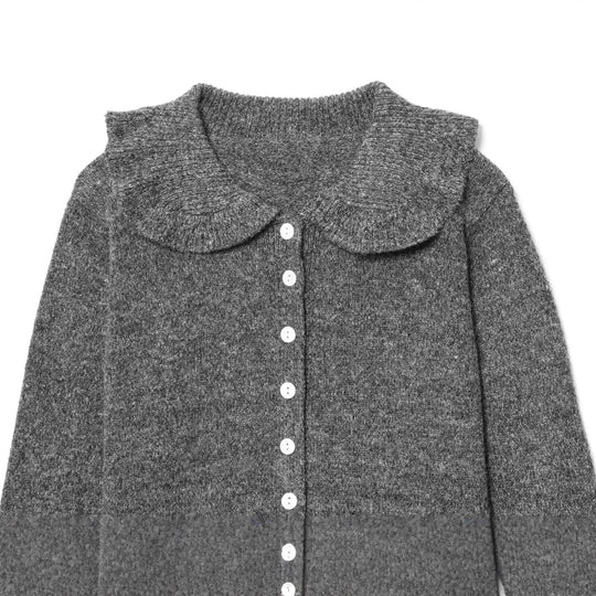 Damen Strickjacke mit großem Kragen und Knopfleiste EB