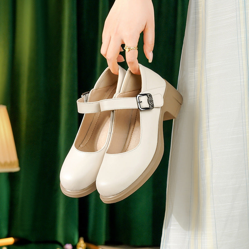 Damen Mary Jane Ballerinas mit elegantem Riemchen und komfortablem Blockabsatz EB