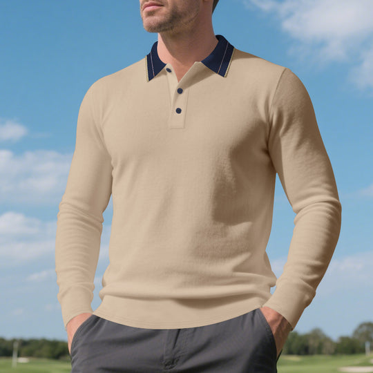 Herren Langarm-Poloshirt aus weichem Baumwollmix mit strukturiertem Kragen EB