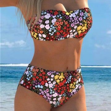 Damen Bikini-Set mit strapazierfähigem Bandeau-Oberteil und hoch geschnittenen Badeshorts EB
