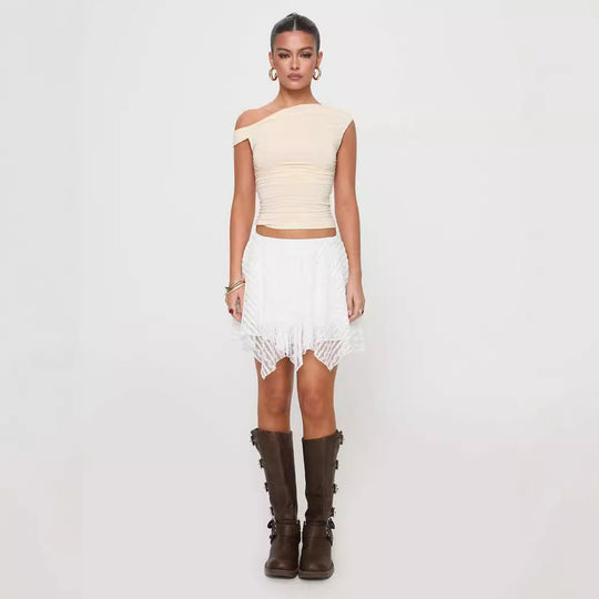 Damen verspielter Spitzenshorts mit asymmetrischem Saum EB