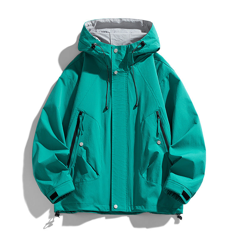 Unisex leichte winddichte Outdoorjacke mit Kapuze, wasserabweisender Außenhülle und verstellbarem Saum EB