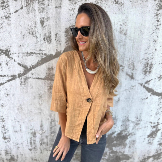Damen Leichtes Leinenblazer mit kurzer Arm EB