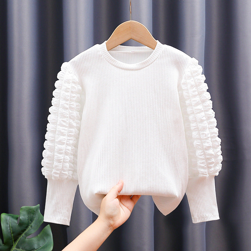 Damen modischer Pullover mit voluminösen Rüschärmeln EB